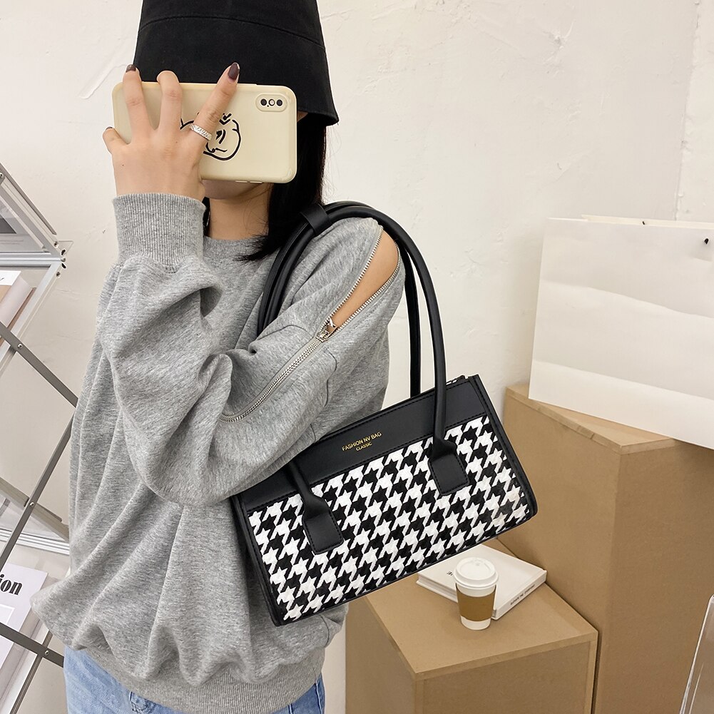 Frauen Schulter Tasche Handtasche Totes PU Leder Plaid Spleißen Weibliche Reise Unterarm oben-griff Taschen Bolso Mujer