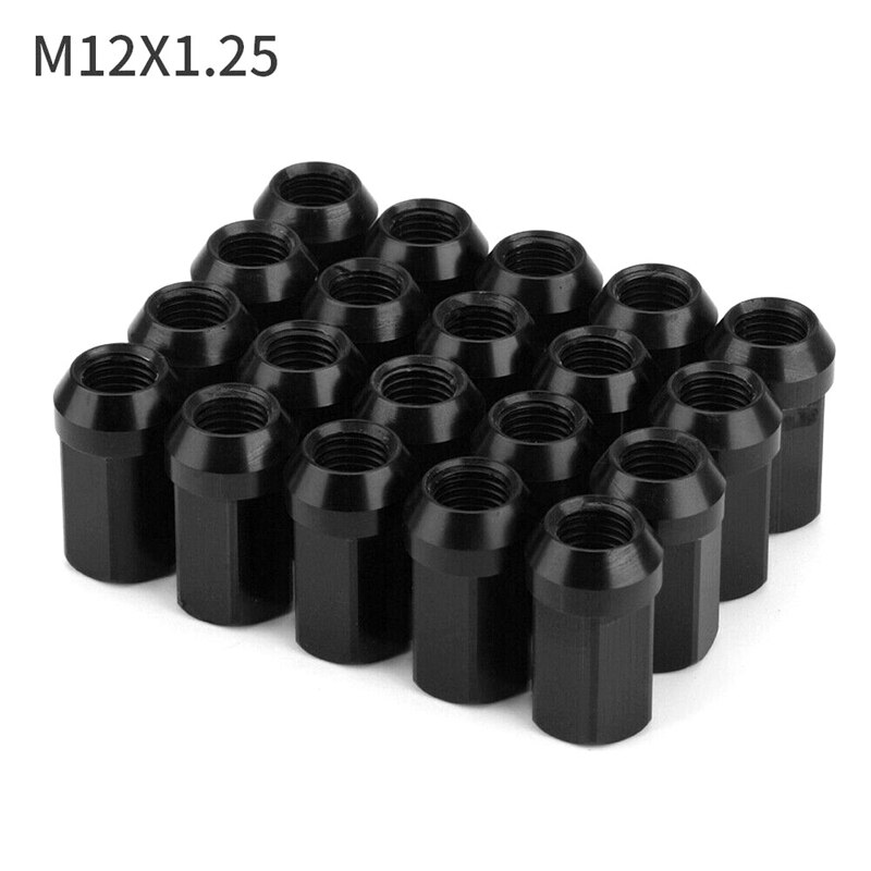 20Pcs Wielmoeren M12X1.25 Wiel Bouten Moer 7075-T6 Aluminium, Zwart