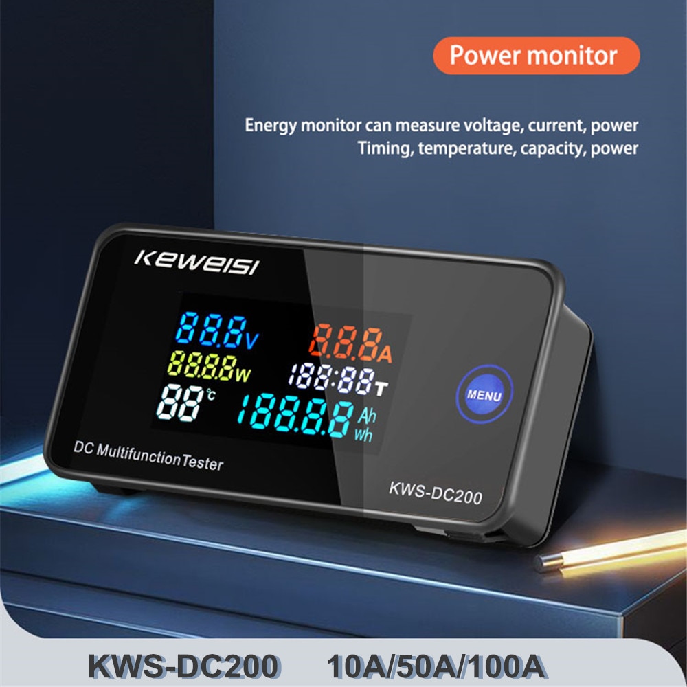 Kws DC-200 Voltmeter Amperemeter Kws Power Energy Meter Dc 0-200V Led Ac Wattmeter Elektriciteit Meter Met Reset functie 0-100A
