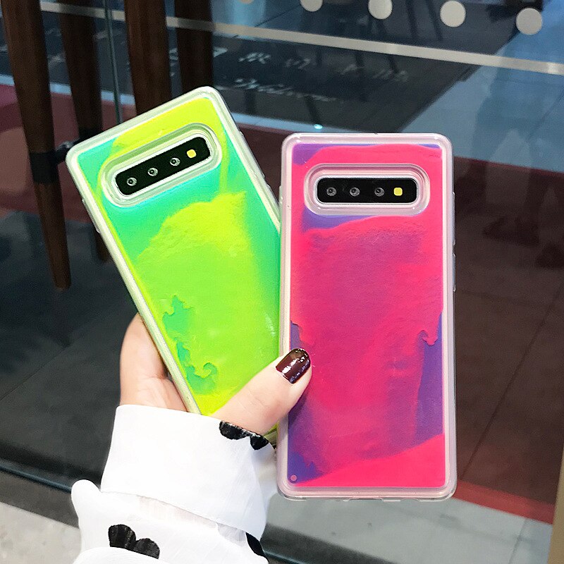 Glitter sand taske til samsung galaxy note 20 ultra note 10 lite  a81 a91 flydende kviksand glød i mørke til samsung galaxy note 20