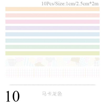 10Pcs/Set Decorative Adhesive Tape Kawaii Masking Tape Cute Grid Washi Tape Set For Kids DIY Scrapbooking Diary Photos Albums: 10