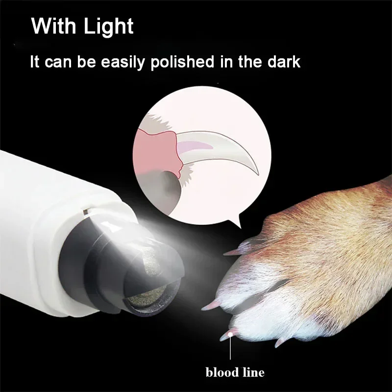 Elektrischer Nagelknipser für Hunde, Nagelschleifer für Hunde, wiederaufladbar, USB-Aufladung, LED-Licht, für Haustiere, leise Katzenpfoten, Nagelpflegezubehör
