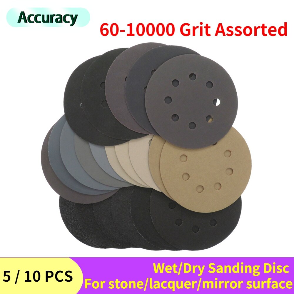 5inch Sandpaper 125mm 60-10000 grit Round Shape Sanding Discs Hook Loop Sanding Paper Buffing Sheet Sandpaper 8 Hole Sander Pad