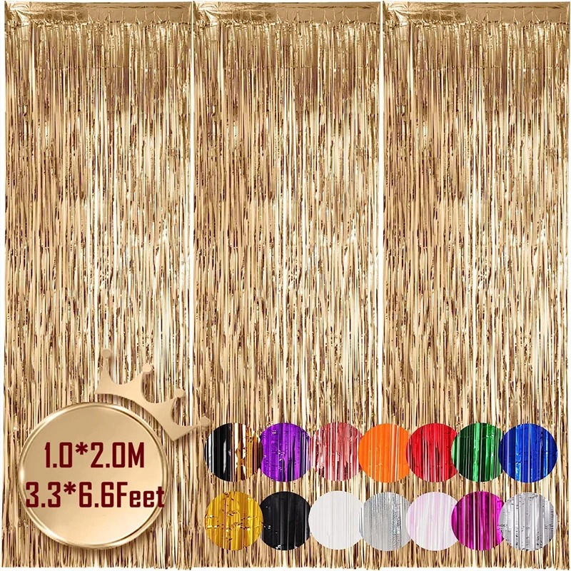 Som fest, metallisk glitterfolie, frynser, gardiner, baggrund til fødselsdag, årsfest, foto, bryllupsdekoration