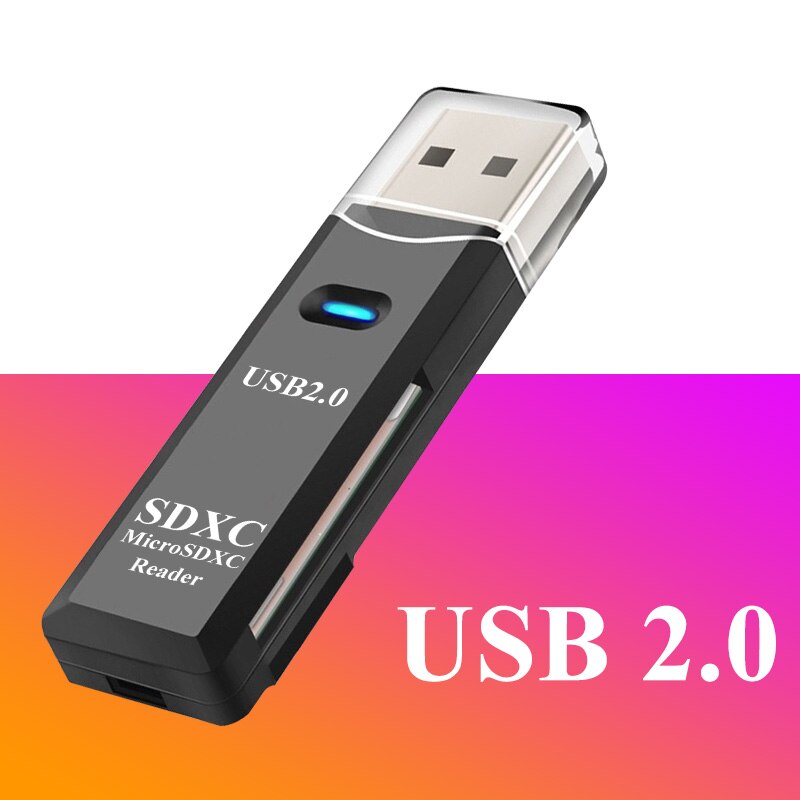 Card Reader 2 in 1 USB 2.0 Micro SD TF Card Reader for PC Laptop Accessories Smart Memory Card Reader SD Lector De Tarjetas: black card reader