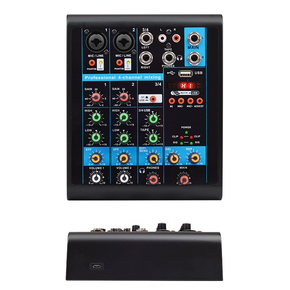 4 Channels Mini Mixer Studio Sound Mixing Console Karaoke Stereo Portable Live KTV Bluetooth Party USB Audio