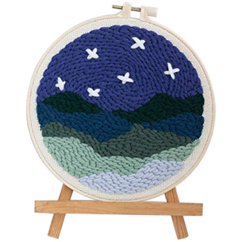 Embroidery Punch Needle, Punch Needle Tool with Needle Punch Kit for Beginners, Embroidery Hoops, Country Night