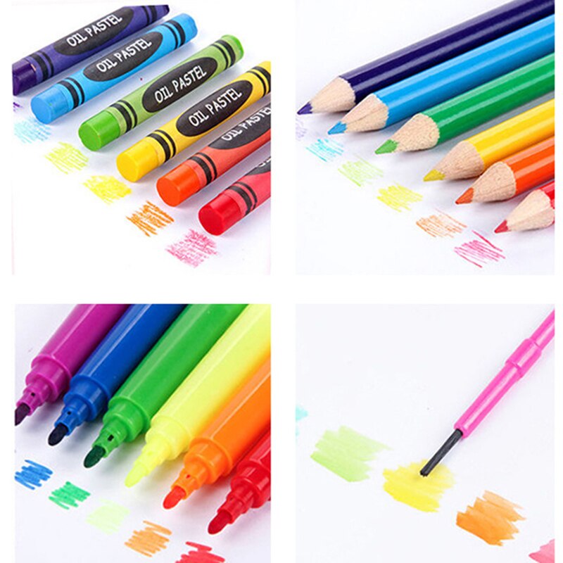 208 PCS Kid Draw Set Colored Pencil Crayon Watercolors Pens Drawing Set Toy Drawing Art Marker Pens School Supplies Kid