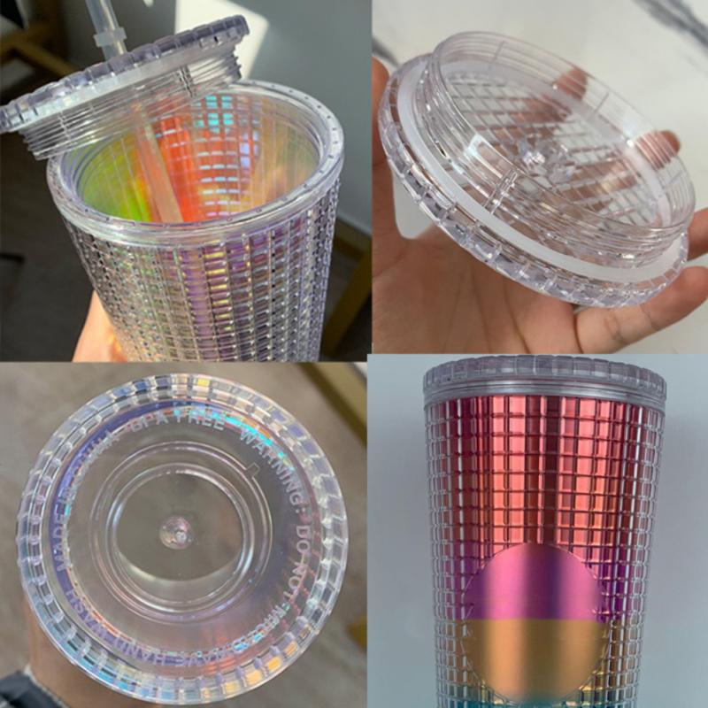 Tasse à café diamant 710ml, avec paille, Double couche en plastique, avec grille de maïs, déesse rayonnante