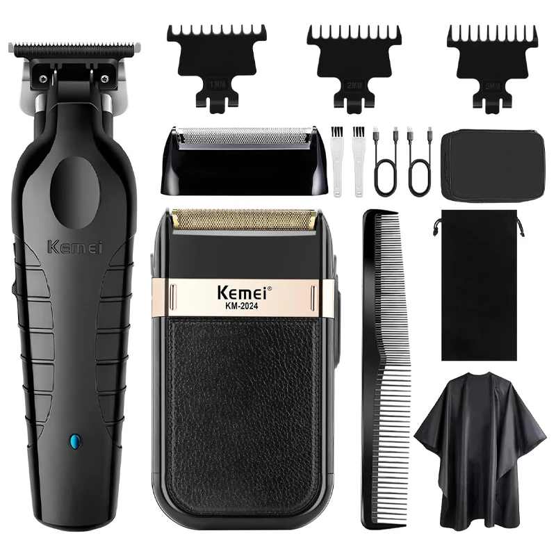 Kemei KM-2299 KM-2024 cortapelos eléctrico inalámbrico para peluquero, cortadora de pelo recargable por USB, Máquina para cortar cabello: Negro