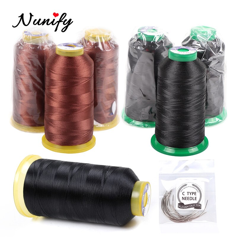 Nunify 1 Roll Black Hair Weaving Thread High Intensity Polyamide Thread 12Pcs 9Cm Weaving Needles /C Type Needles/Curved Needle