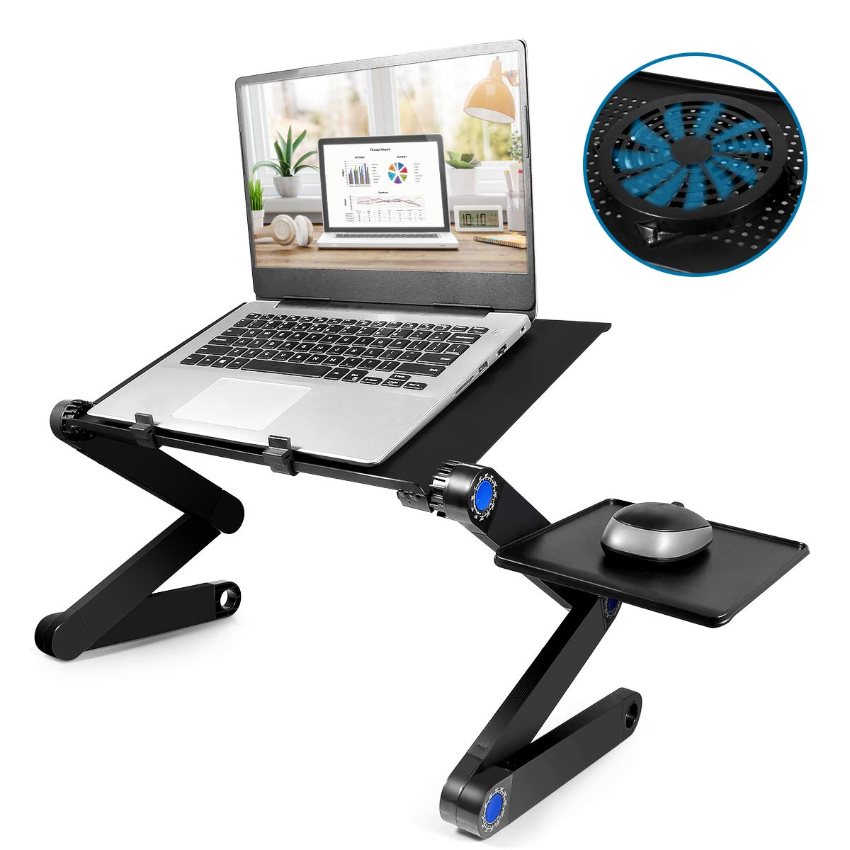 Portable Adjustable Aluminum Laptop Desk Stand Table Vented Ergonomic TV Bed Lap Stand Up Working Office PC Riser Bed Sofa Couch: black