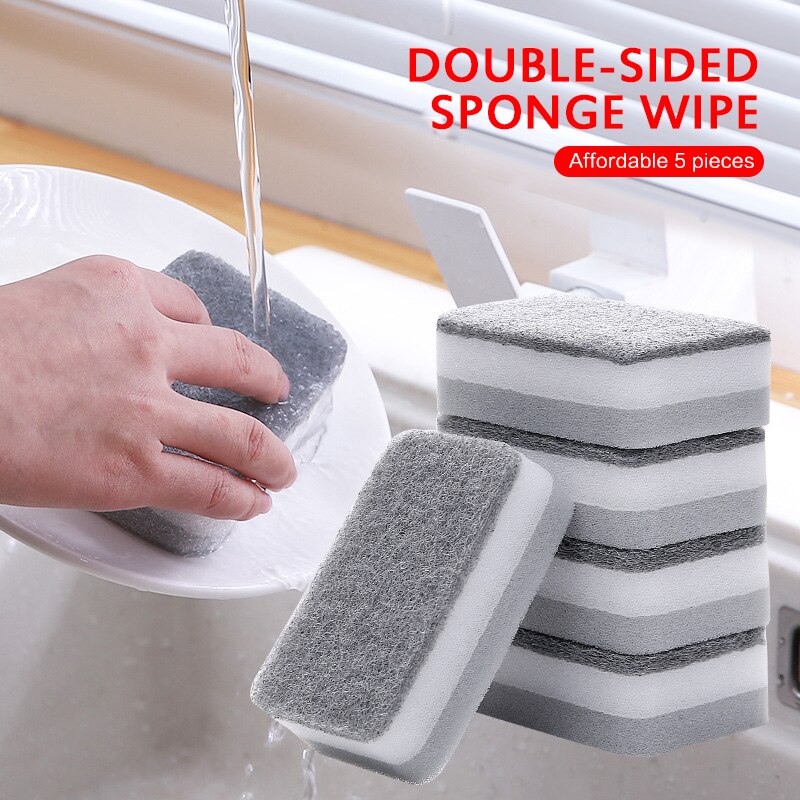 5 unids/set casa doble limpieza lateral esponja estropajo esponjas de limpieza Accesorios para el hogar Limpieza de cocina y baño herramientas