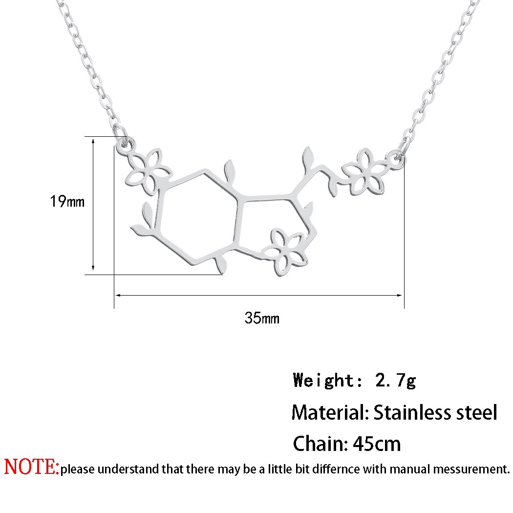 Qiming serotonin molecule with flower pendant necklace for women chemistry science jewelry geometric necklace collar