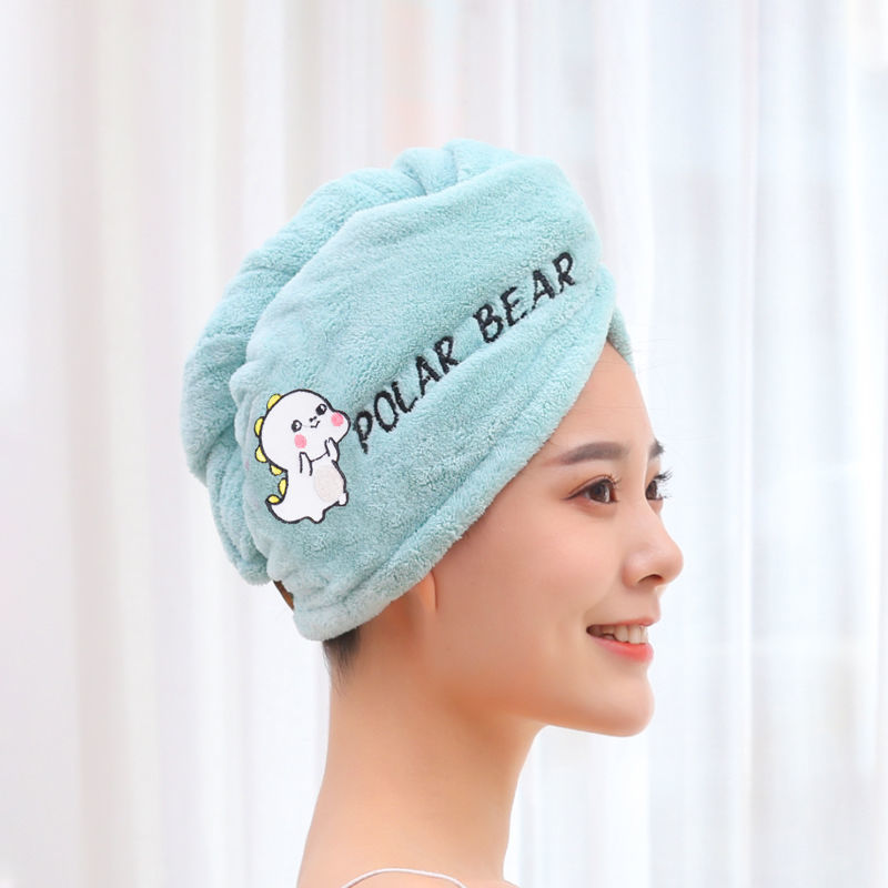 Kvinder mikrofiber håndklæde hår håndklæde badehåndklæder til voksne hjemme frotté håndklæder badeværelse serviette de douche turban til tørring af hår: Grøn dinosaur