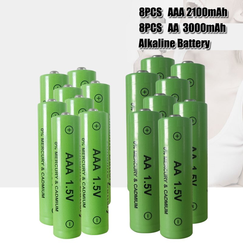 AA + AAA rechargeable AA 1.5V 3000mAh/1.5V AAA 2100mah Alkaline battery flashlight toys watch MP3 player replace Ni-Mh battery: 8AA-8AAA
