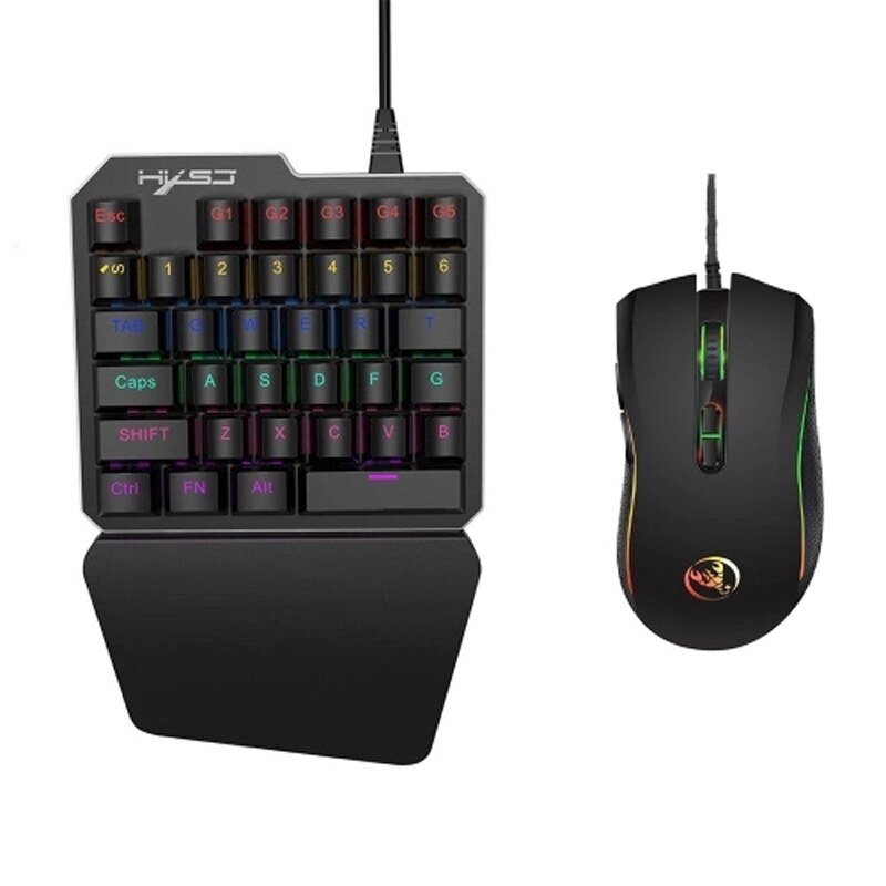 USB Wired One Handed Mini Gaming Keyboard Backlight Mice Optical Keyboard Mouse Set Game Controller For PC PS4 Xbox Gamer: J100 - A869