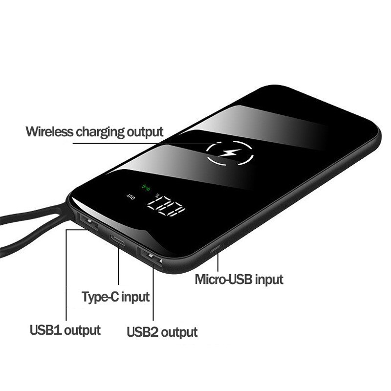 QI Wireless Power Bank 30000mAh Große Kapazität Externe Batterie Tragbare Telefon USB Power LCD Digital Display Ladegerät