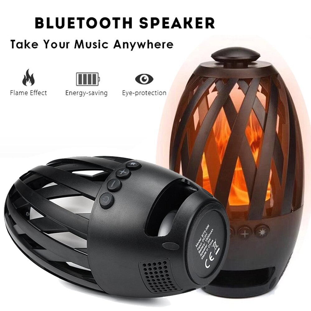 BTS 596 Bluetooth Lautsprecher USB Ladung Führte Flamme Lichter draussen Tragbare LED Flamme Fackel Atmosphäbetreffend Lampe für Camping, nacht, Tisch