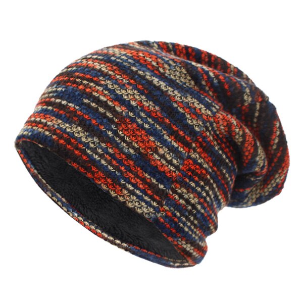 Aetrue strikket hat kvinder skullies beanies vinter hatte til mænd motorhjelm stribede hætter varm baggy blød kvindelig uld mandlig beanie hat: Rød