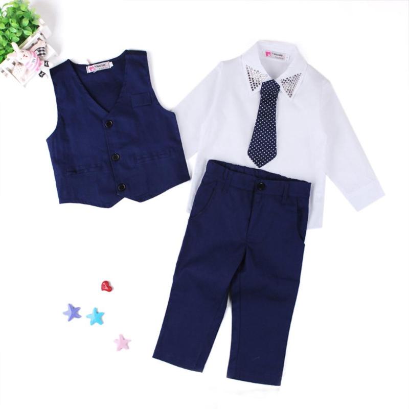 4pcs British Style Boy Gentleman Costume Shirt Pants Vest Necktie Outfits Boys Formal Suit Wedding Campus Student Dress