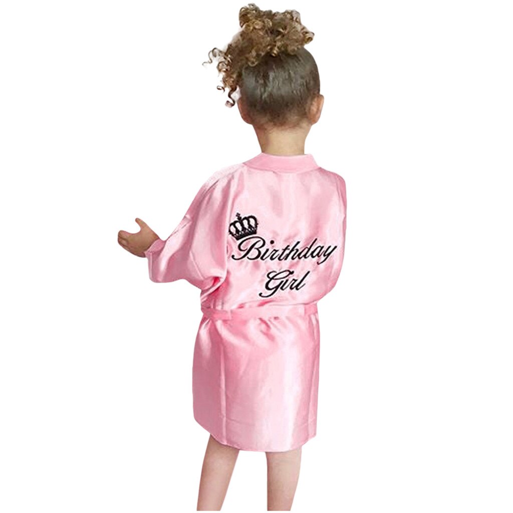 Peuter Baby Kid Effen Zijde Satijn Kimono Gewaden Badjas Verjaardag Meisjes Nachtkleding Modieuze Mooie Meisje Kind Roze Pyjama