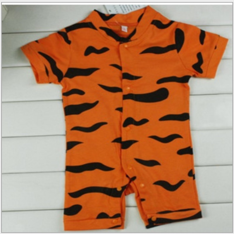 Baby Boy Summer Short Sleeve One Piece Jumpsuit Infant Cotton Clothes Tiger Printed Cosutme Front Open Romper Playsuits