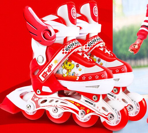 Beginner roller skates children's full set of outdoor roller skates skating inline roller skates: red / 39-42