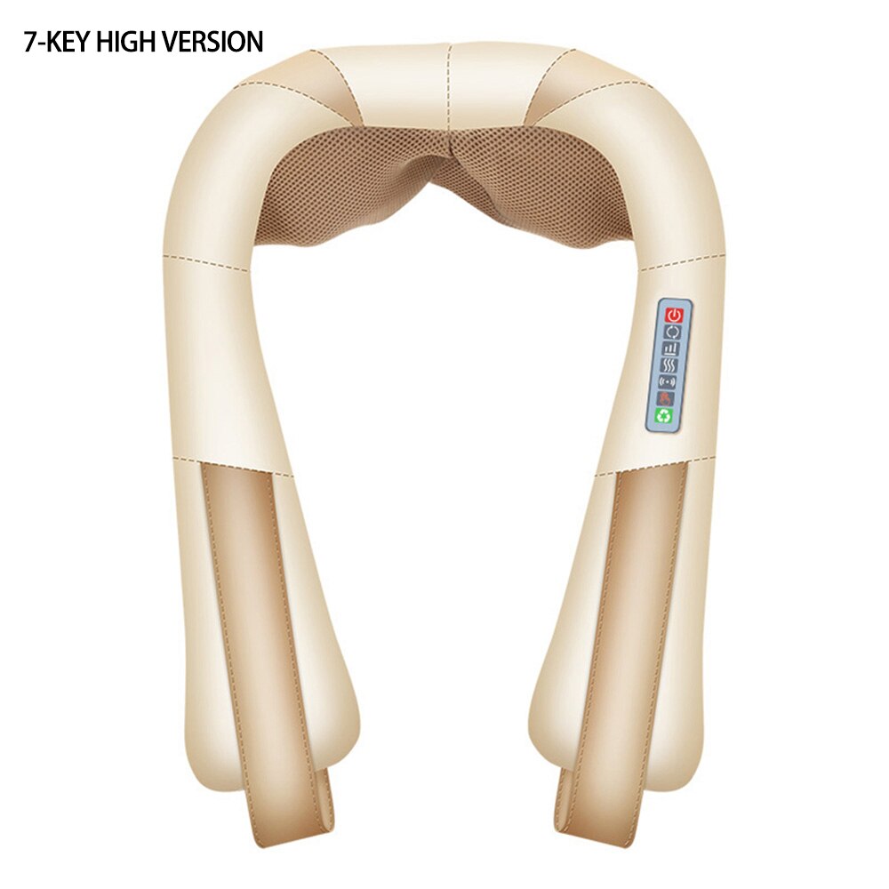 Electrical Massage Shiatsu Back Shoulder Body Neck Massager Multifunctional Shawl Infrared Heated Kneading Car Home Massager: EU Plug / 7 Key Set
