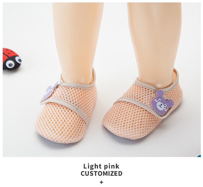 Newborn Baby Girl Boy Mesh Breathable Shoes Socks Infant Soft Sole Comfortable Cotton Cartoon Anti-slip Shoe Toddler Floor Sock: Light Pink / S(8-15M)