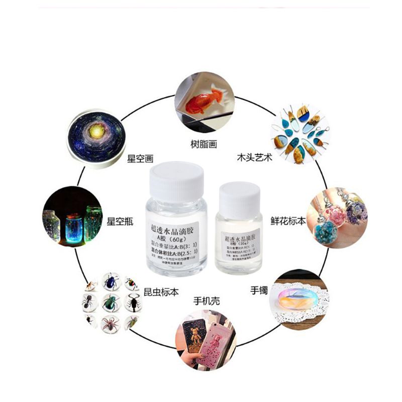 2 uds Ultra transparente AB cristal pegamento dos componentes resina epoxi sellador secado rápido 60g 20g