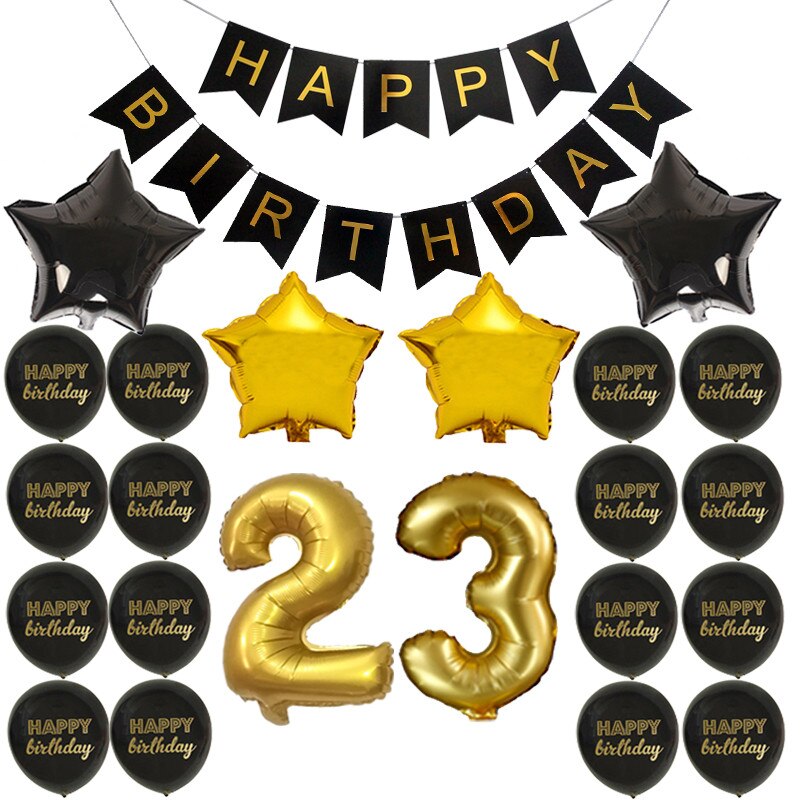Happy Birthday Banner Balloon Adlut 33 30th Birthday Party Decoration 16 17 21 22 24 25 26 27 Years old Birthday Party Blloons: 23