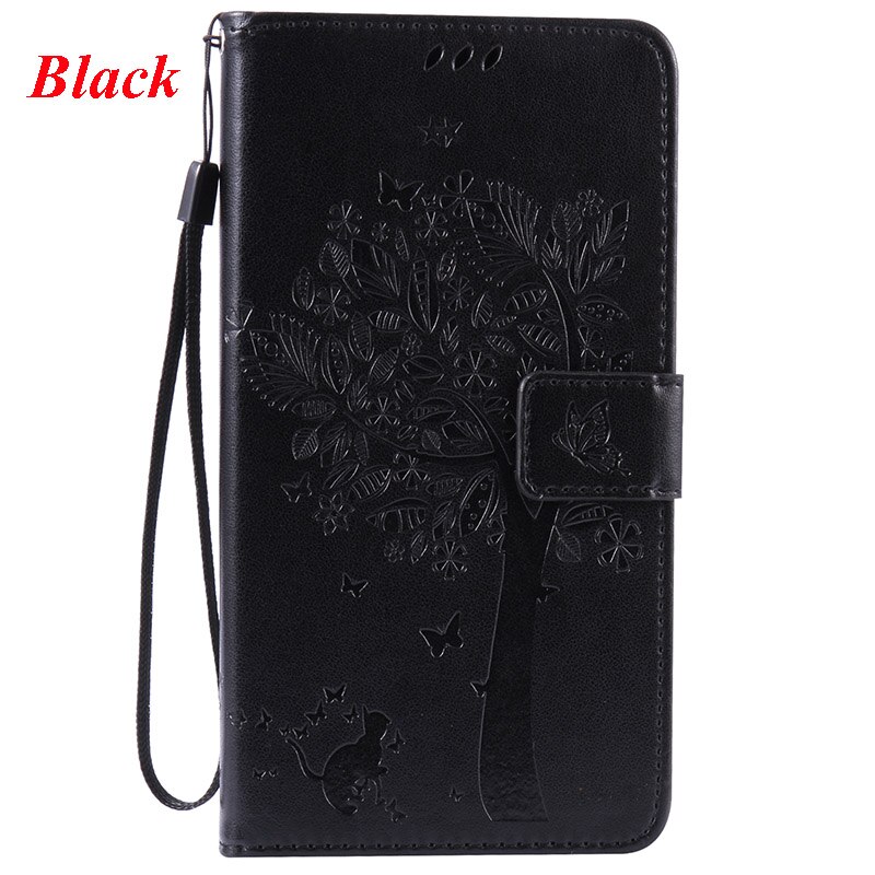 For Huawei P7 Case PU Leather Wallet Flip Stand Cover 3D Tree For Huawei P7 P7-L00 P7-L05 P7-L10 P7-L11 Phone Cases Fundas: Black