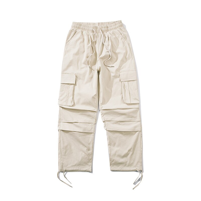 Ropa de trabajo para hombre de estilo Hip-hop plisada unclodonjm, pantalones informales Retro con múltiples bolsillos, pantalones con cintas al tobillo y cordones, CG-2002 para hombre: XXL / Caqui
