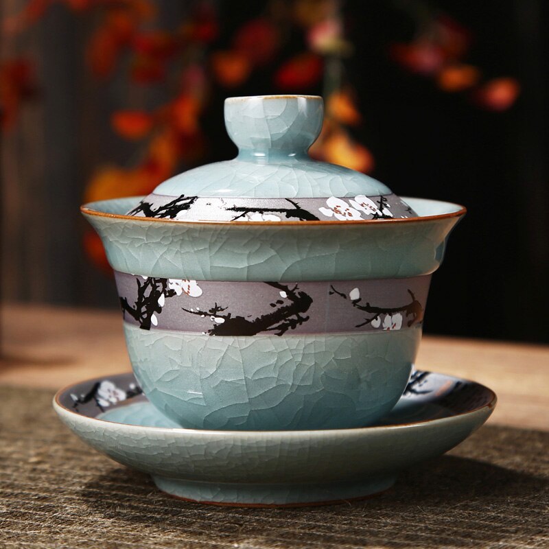 Geyao stor størrelse sancai kop enkelt keramisk skive te fremstilling til husholdningsbrug kinesisk enkel kung fu te sæt sopera de ceramica gaiwan: Geyao overdækket skål -