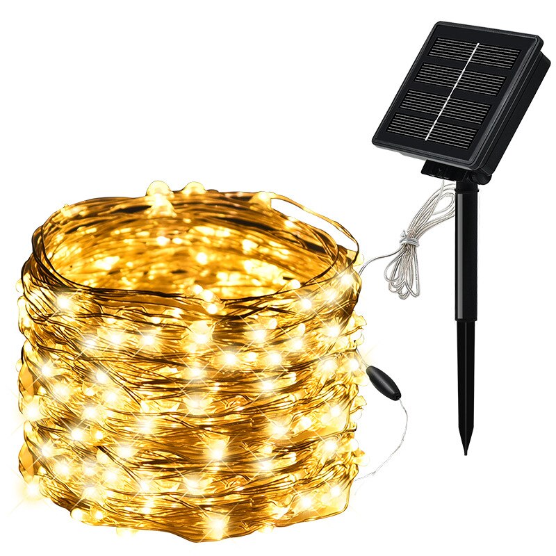 Vanntett streng ledet solcellelampe 30m 20m 10m utendørs hageinnredning fe lys solcellepanel strøm julepynt bryllup terrassedekor: Varm hvit / 10m