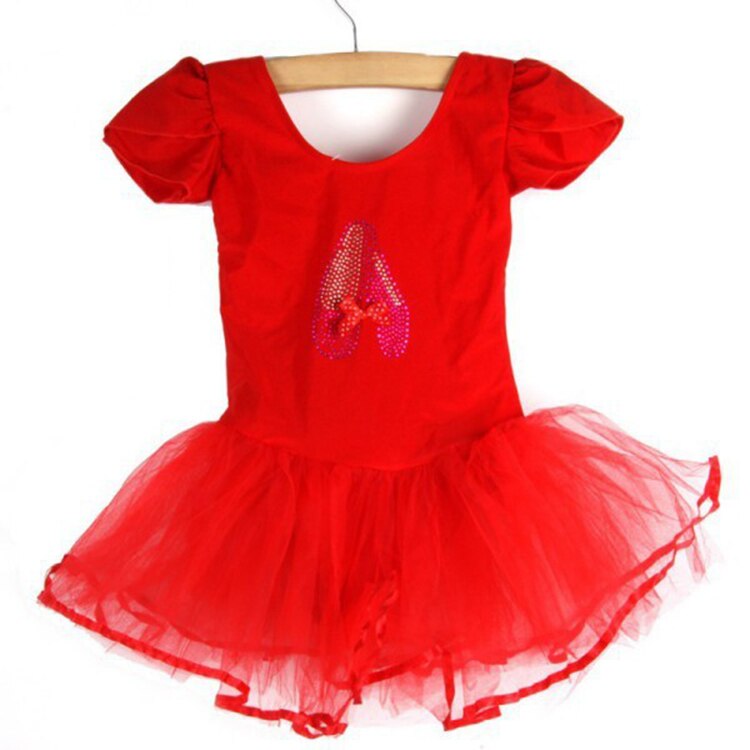 Hvid pige ballet dans børn piger flæsede kasket ærmer pailletter ballerina sko ballet dans gymnastik trikot tutu dans kjole: Rød / 100cm