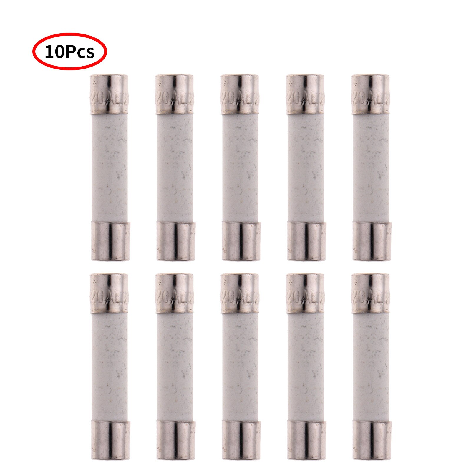 10/20Pcs Kitchen Microwave Fuse 20 Amp 250V Universal Oven Ceramic Tube Slow Blow Fuses Replacement Compatible for GE WB27X10388: Silver White 10Pcs
