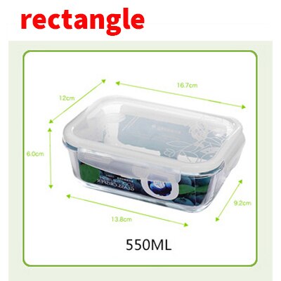 Glass Food Storage Container Bento Lunch Box Storage Box Food Storage Microwave Refrigerator Safety 100% Airtight Leakproof: rectangle 550 ml