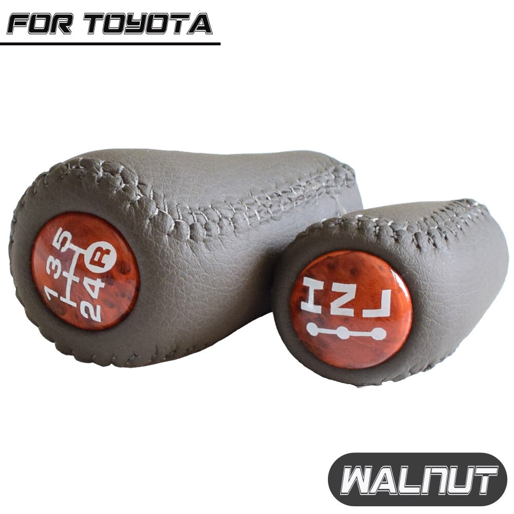 Coche del cuero de la PU perilla de cambio de marchas automático palanca de cambios, palanca de mando para Toyota Prado 120, 2003, 2004, 2005, 2006, 2007, ,: Walnut-2Pcs