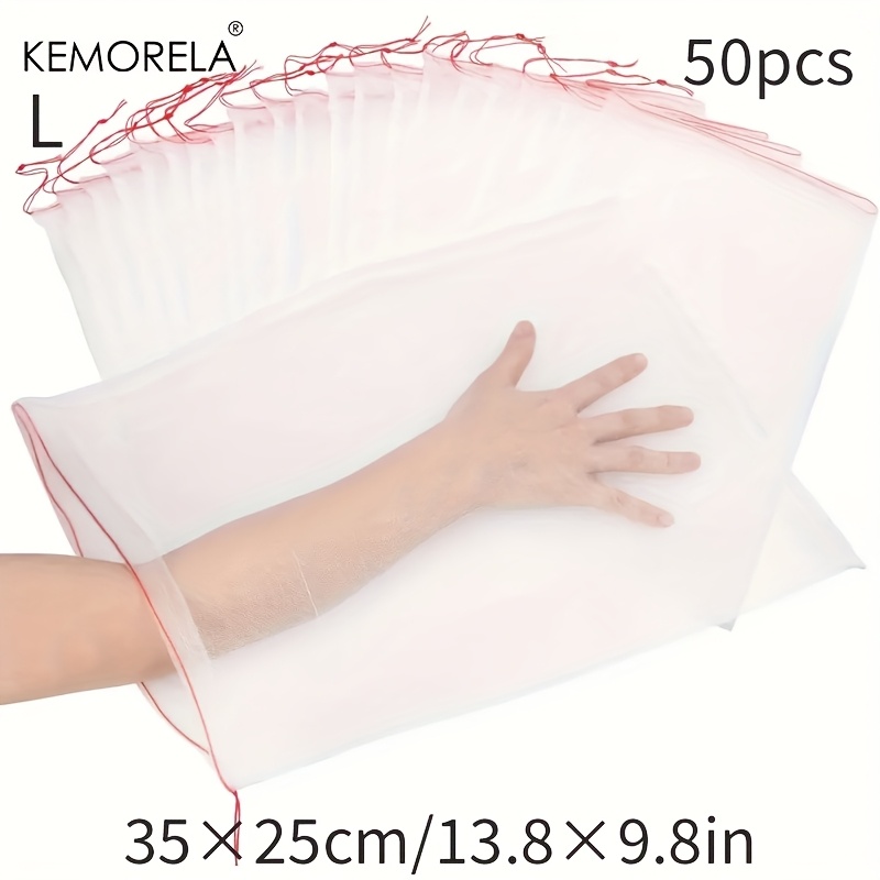 KEMORELA 50 pièces sacs de Protection contre les insectes aux fruits en maille blanche-couvercles Non tissés PP/TPE durables pour garder les insectes oiseaux-idéal pour les fruits: jaune clair
