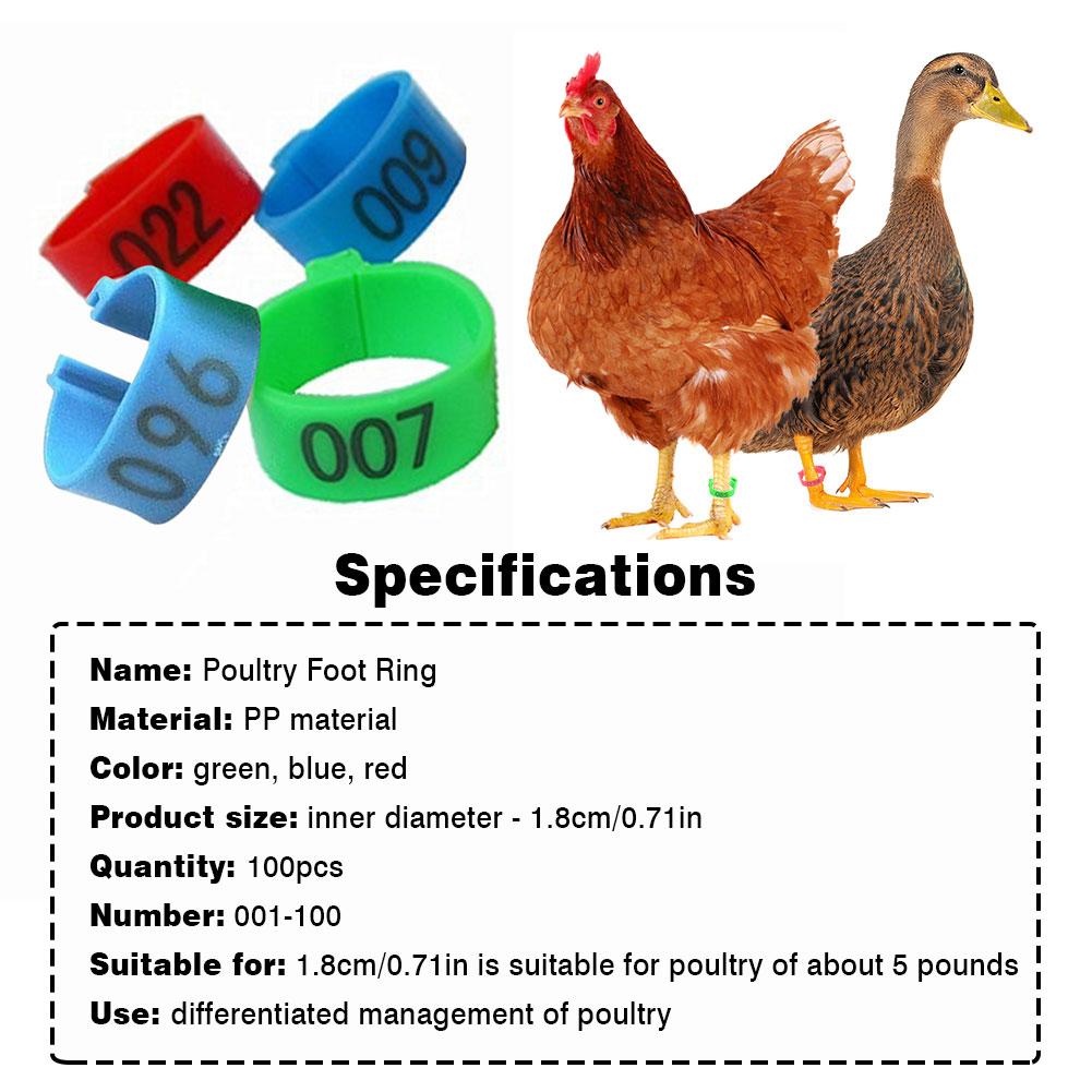 100 stk kyllingebenringe ring værktøj fodmærker fjerkræ ankelbånd nummermærke til fugle gamefowl kalkun and 18mm