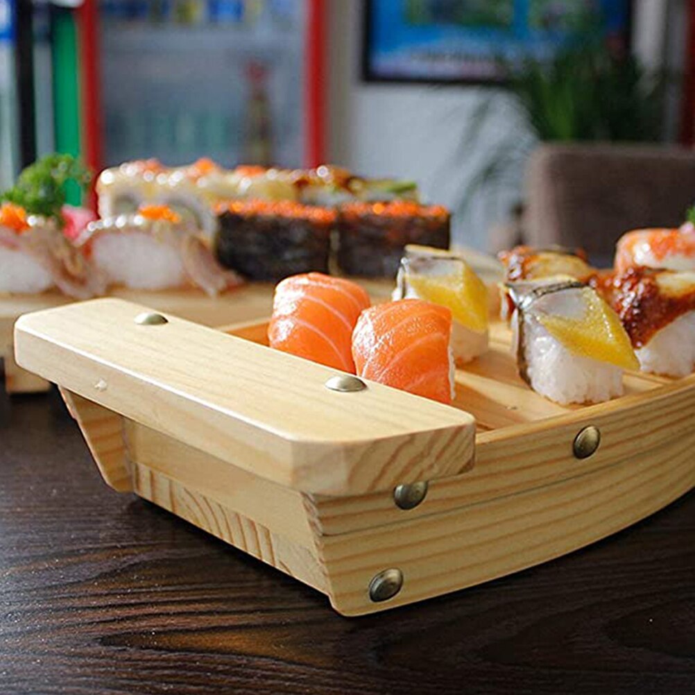 Wooden Sushi Plate Boat Shaped Dish Japanese Style Snack Tray Serving Dish for Home Restaurant