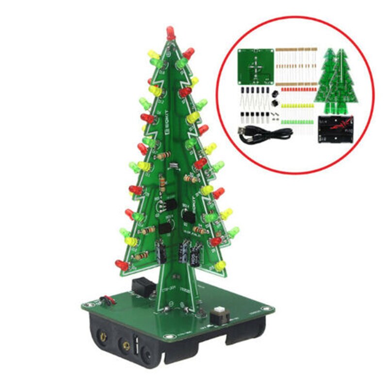 DIY LED Christmas Tree Three Color Flashing Light Red/Green/Yellow DIY Kit for Fun
