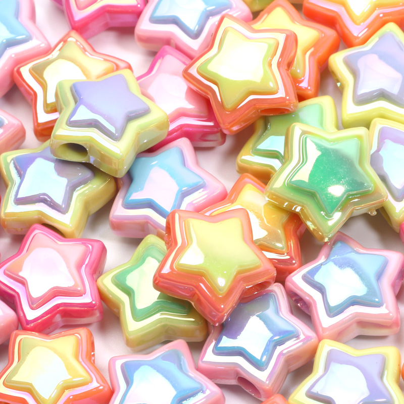 10pcs 17mm AB Star Beads UV Pentagram Acrylic Beads For Jewelry Making Diy Bracelet Phone Chain Keychain Handmade Accessories