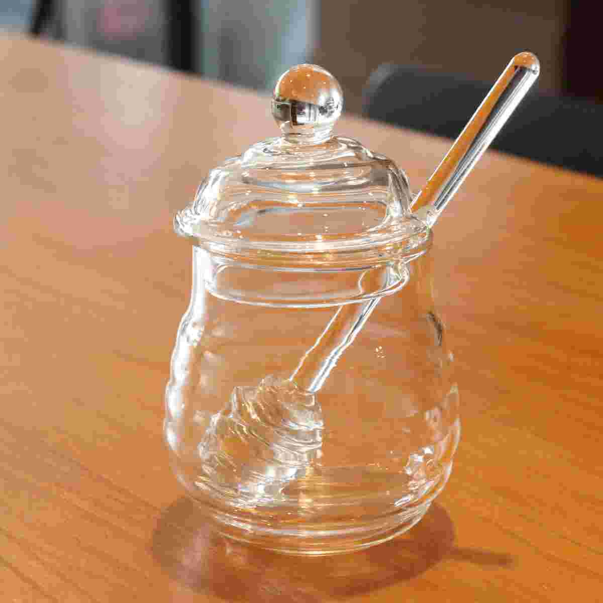 Pot à miel en verre de 250ml, ensemble de bocaux de confiture transparents avec trempette et couvercle pour usage domestique en cuisine