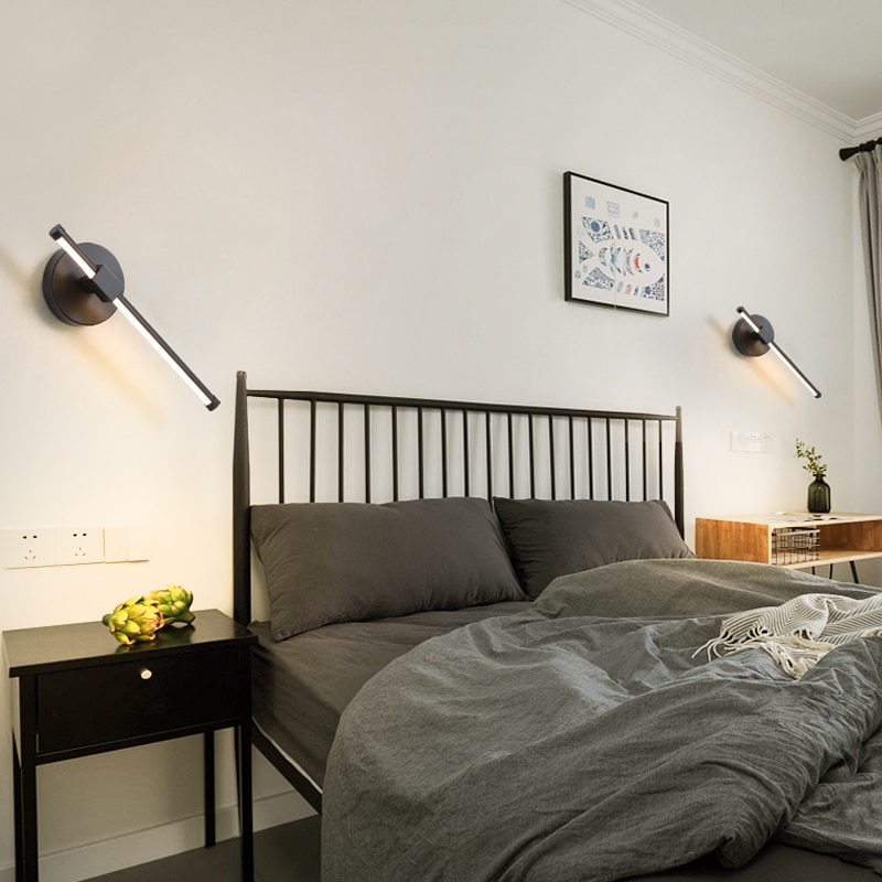 Moderne ledet vegglampe til soverom stue studie rom justerbare hjem deco vegglamper hvit svart ferdig 90-260v