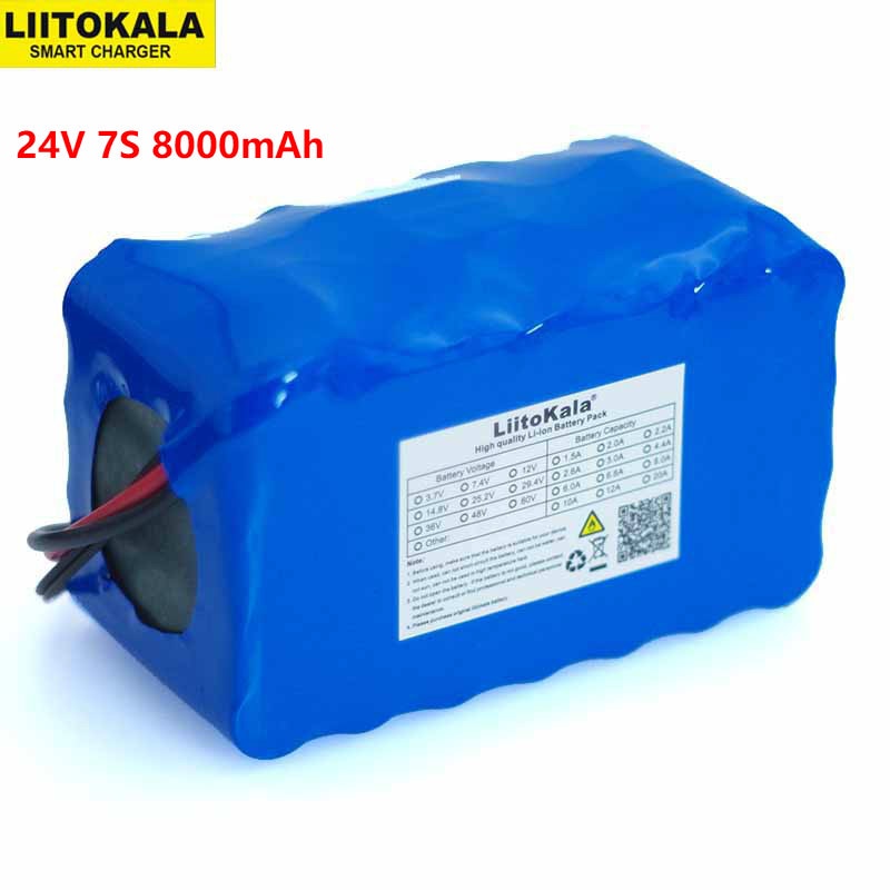 LiitoKala 24 v 7S4P 8000 mah high power 8AH 18650 Lithium Batterij pack met BMS 29.4 v Elektrische fiets elektrische auto backup power