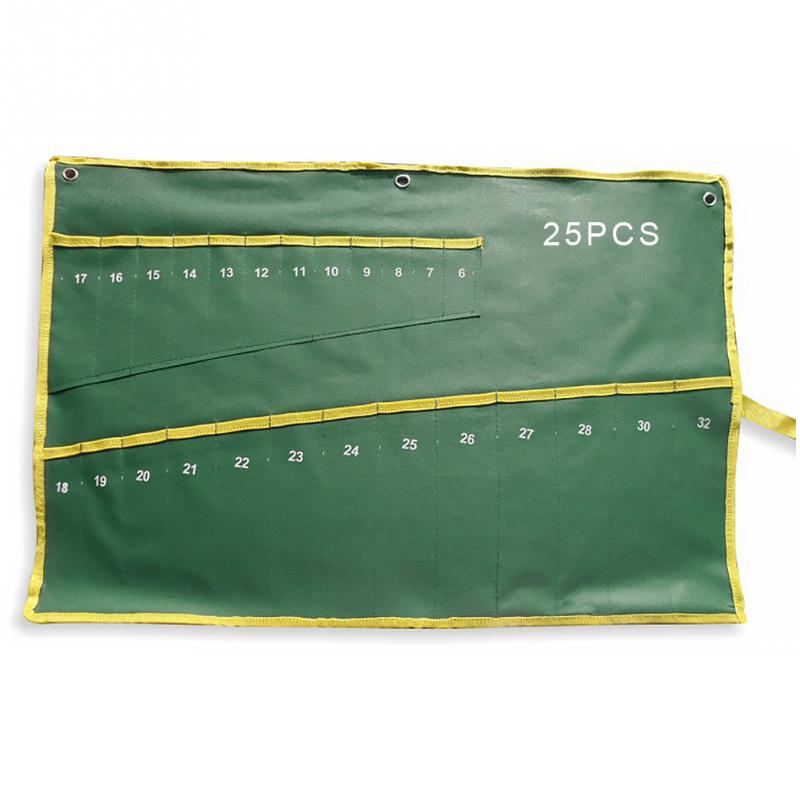 6/8/10/12/14/25 Pockets Spanner Wrench Roll Up Storage Organizer Bag Pouch Double Opening Double Offset Ring Spanner Tool Bag