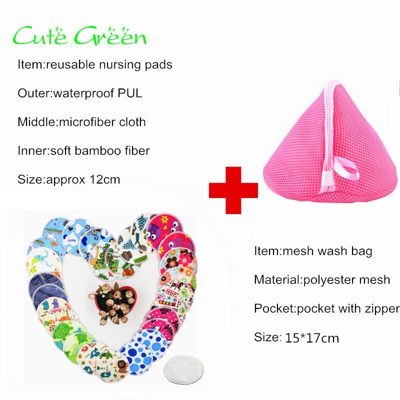 10 stücke reusable still pad + 1pc waschen tasche; mama stillen waschbar brust pad wasserdichte PUL hohe saugfähig bambus pad pflege: print